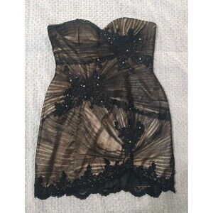 Alyce Strapless Lace Embellished Dress Black 12 Y2K Fairy Wimsy Goth